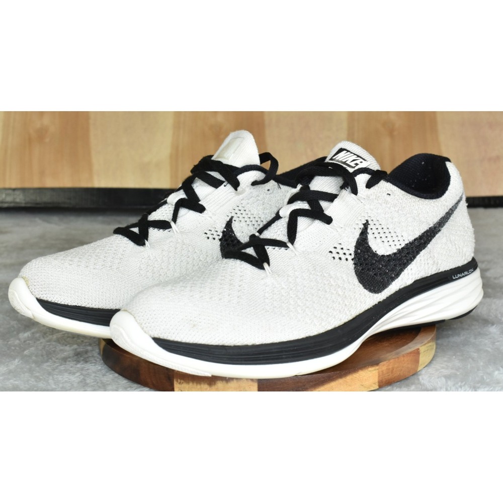 Nike Flyknit Lunar 3 Women Shoes Size 9.5 Sail Black White Running Sneakers